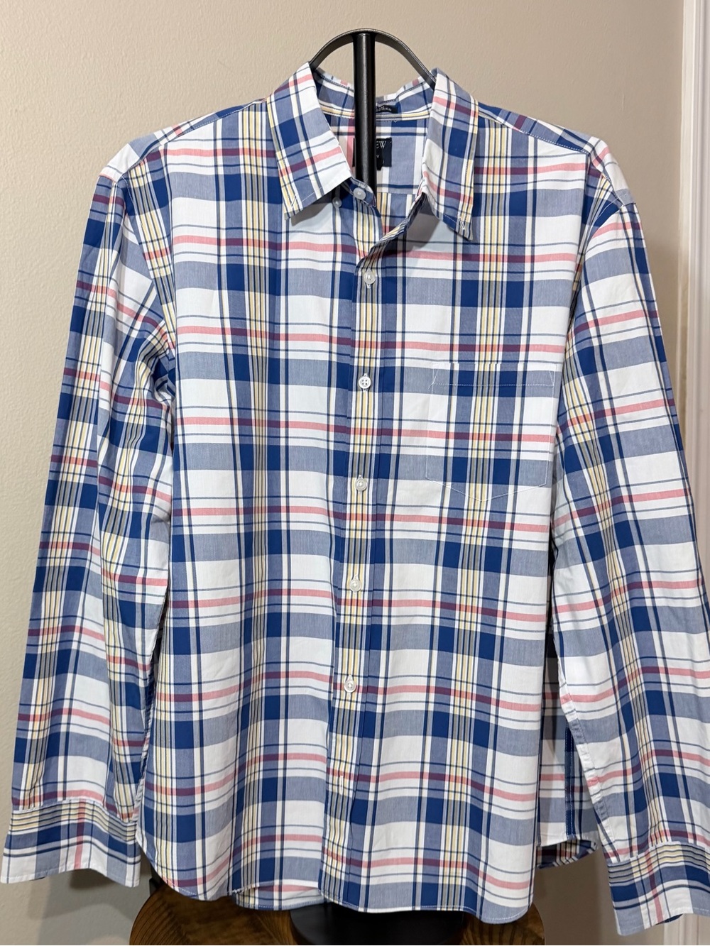 J.Crew Flex Washed Shirt Men XL Slim Plaid Long Sleeve Button-Up Blue Red